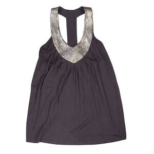 Vintage Y2K Bling Sequins Gray Sleeveless Babydoll Blouse Size Medium T-Strap